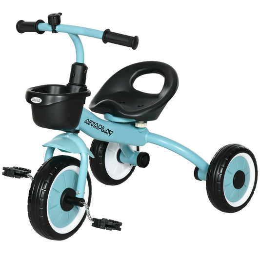 Kids Trike, Tricycle, with Adjustable Seat, Basket, Bell, for Ages 2-5 Years - Blue-Luxore