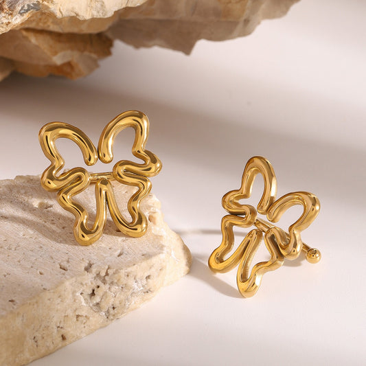 18K gold hollow butterfly design high-end earrings-Luxore