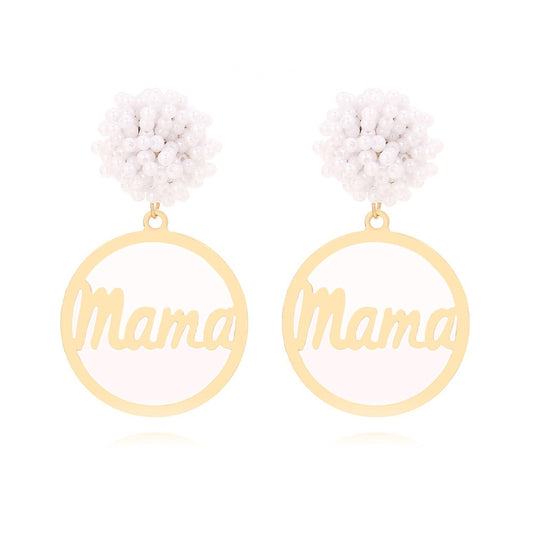 Gold Plated Pearl & Letter “MAMA” Pendant Earrings – Elegant & Sentimental Gift-Luxore