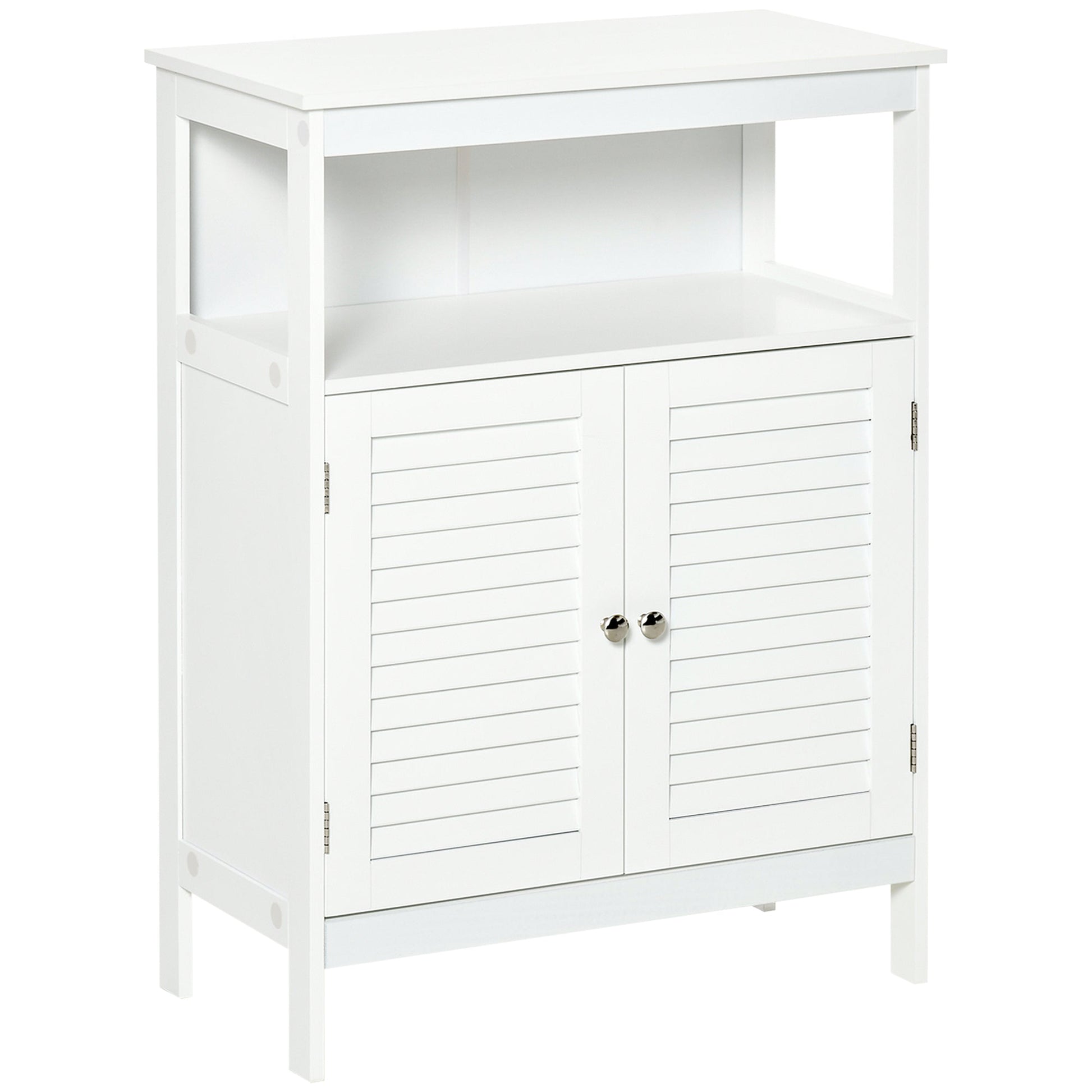 Freestanding Bathroom Storage Cabinet Organizer Cupboard with Double Shutter Doors Wooden Furniture White-0