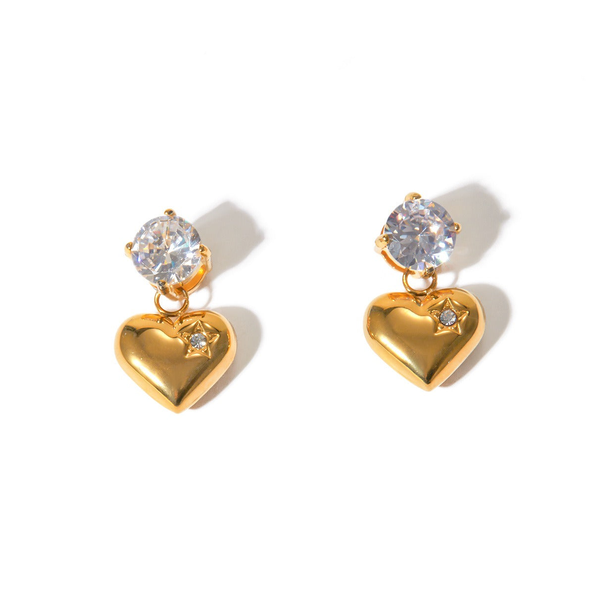 18k gold noble and elegant heart inlaid zircon design earrings-Luxore