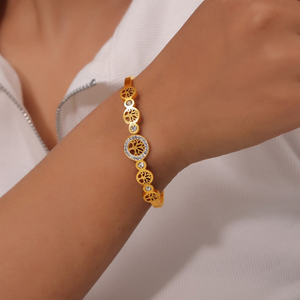 18K gold noble and fashionable devil's eye/tree of life diamond-studded design light luxury style bracelet-Luxore