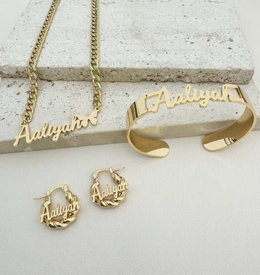 Customizable name design luxury necklace bracelet earrings set-Luxore