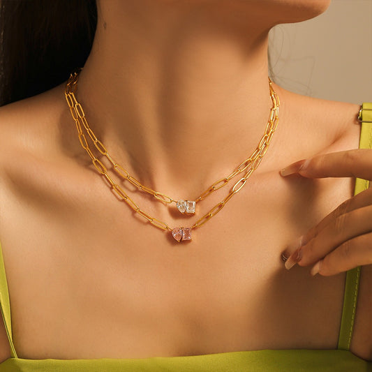 18K gold inlaid gemstone design light luxury style necklace-Luxore
