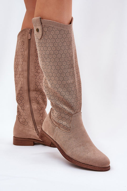 High Boots - Women's Openwork Suede Boots – Stylish & Comfortable