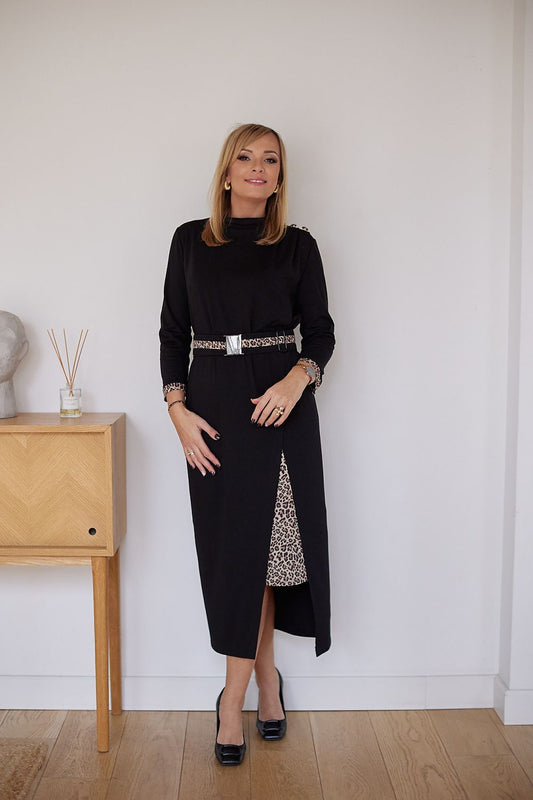 Women's Clothing - Women's Mid-Calf Leopard Print Dress – Elegant & Comfortable Fit