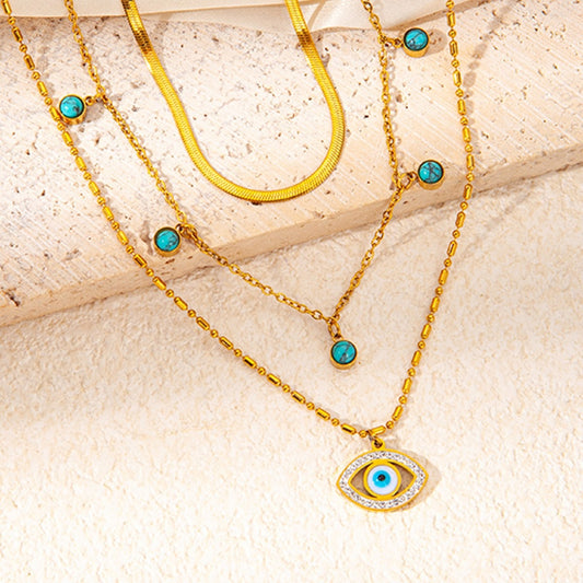 18K gold multi-layer chain with devil's eye diamond design trendy and unique necklace-Luxore