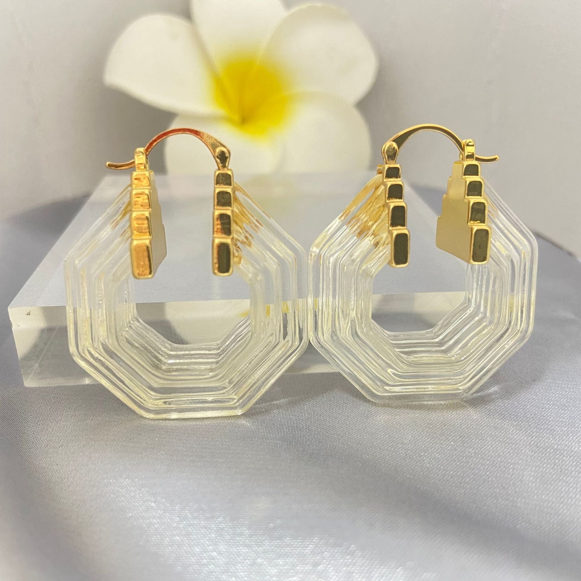 18K PVD Gold Hexagonal Design Light Luxury Earrings-Luxore