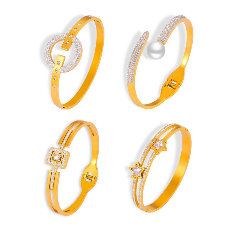 18K gold exquisite dazzling geometric diamond design light luxury style bracelet-Luxore