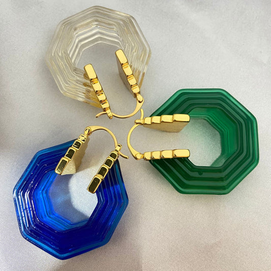 18K PVD Gold Hexagonal Design Light Luxury Earrings-Luxore