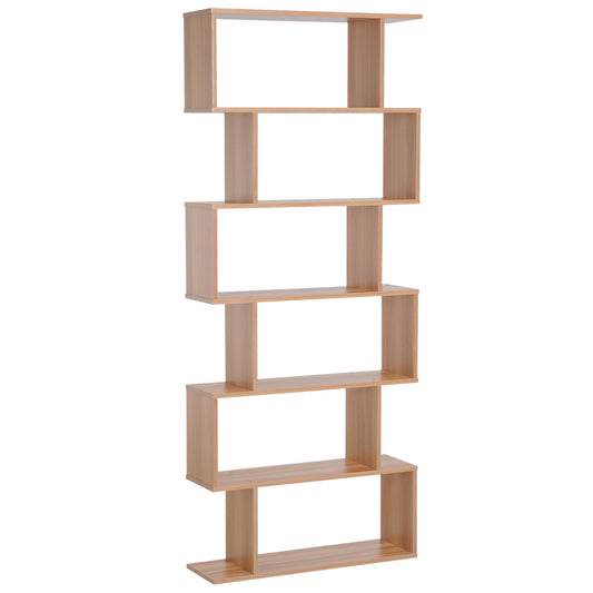 Wooden Wood S Shape Storage Display 6 Shelves Room Divider Unit Chest Bookshelf Bookcase Cupboard Cabinet Home Office Furniture (Maple)-Luxore