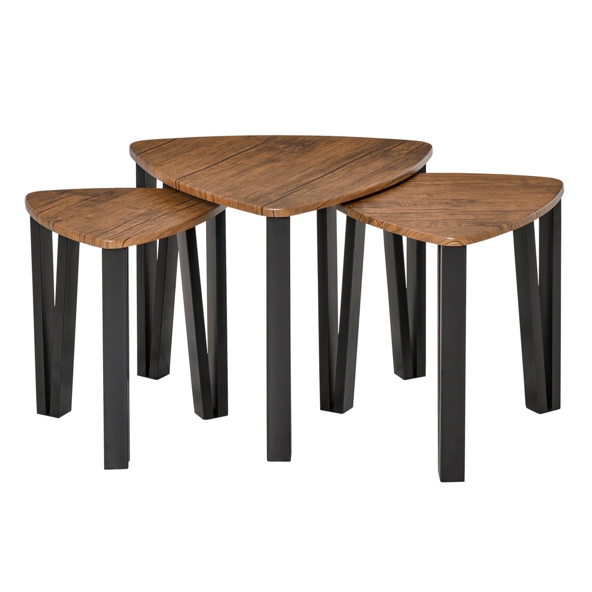 3 PCs MDF Steel Nesting Table Coffee Table Set Multifunctional End Side Table Living Room Furniture Walnut Wood Grain-0