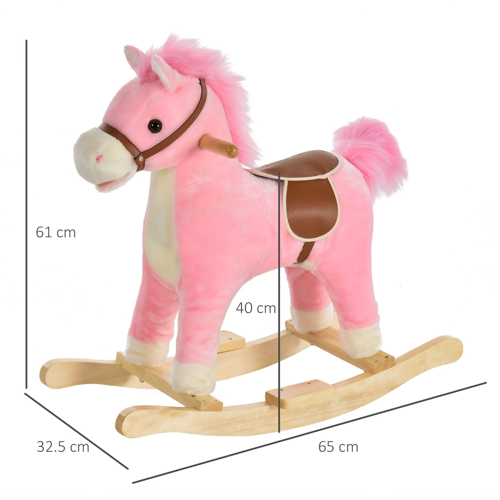 Kids Ride On Plush Rocking Horse w/ Sound Pink-2