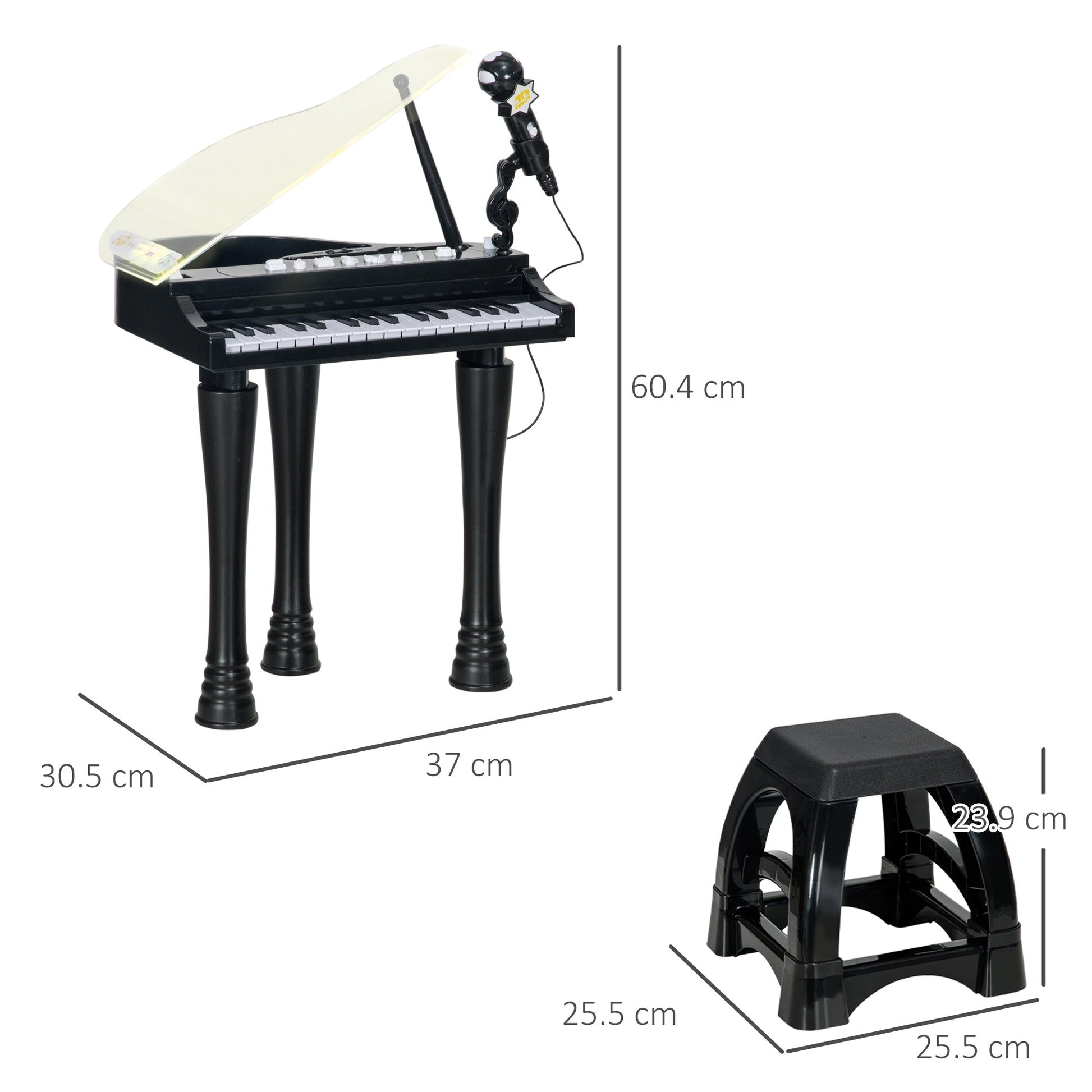 32-Key Kids Piano Keyboard, with Stool, Lights, Microphone, Sounds, Removable Legs - Black-2