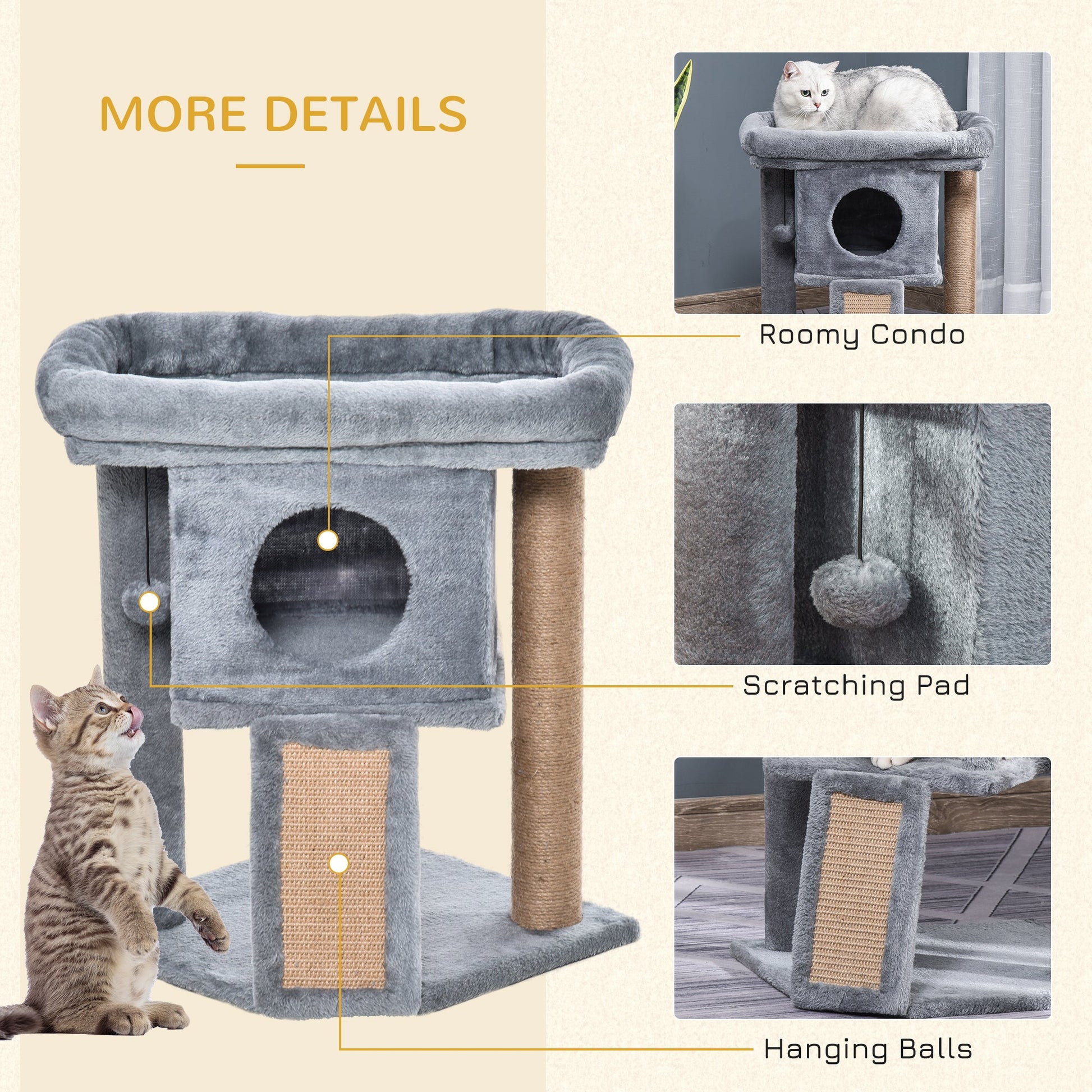 Cat Tree Tower for Indoor Cats Climbing Activity Center Kitten Furniture with Jute Scratching Pad Ball Toy Condo Perch Bed 40 x 40 x 57cm Grey-Luxore