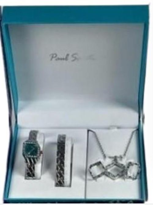 Paul Salatini Ladies Bling Blue Dial Silver Barcelet Watch Gift Sets 8085BLU