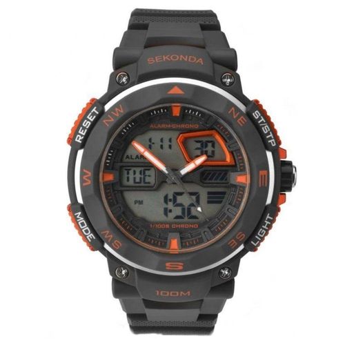 Accessories - Sekonda Mens Dual Time Black Rubber Strap Watch SK1163