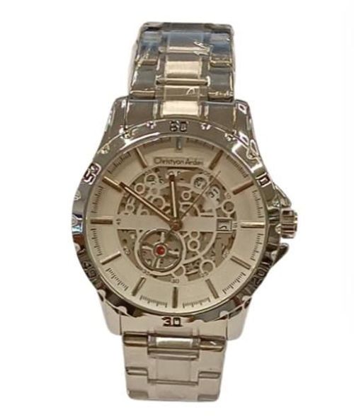 Accessories - Christyan Arden Mens Fashion Dated Dial Analogue White/Silver Metal Bracelet Strap Watch