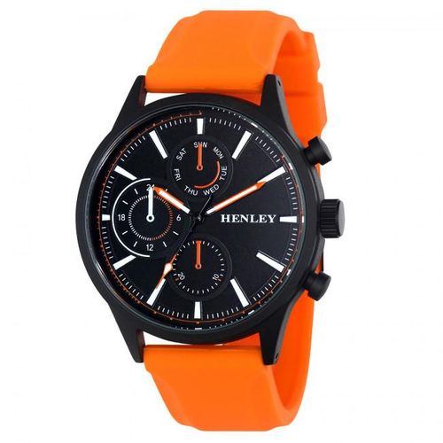 Accessories - Henley Mens Multi Eye Black Dial With Sports Large Orange Silicone Strap Watch H02222.8