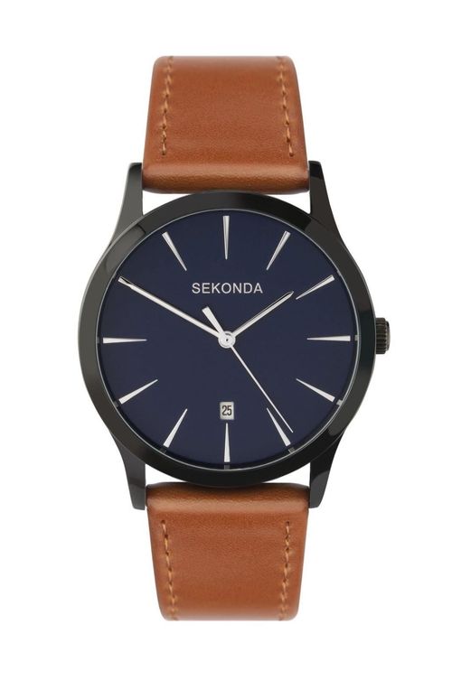 Accessories - Sekonda Mens Quartz Dated Blue Dial Brown Leather Strap Watch 1514