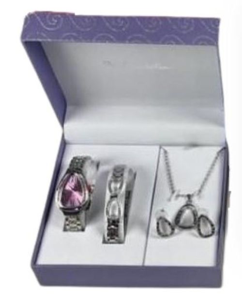 Paul Salatini Ladies Bling Purple Dial Silver Barcelet Watch Gift Sets 2500PU