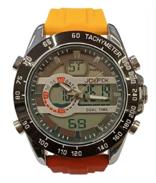 Accessories - Joefcx Men's Fashion Techymeter Analouge & Digital Dial Yellow/Red Rubber Strap Watch