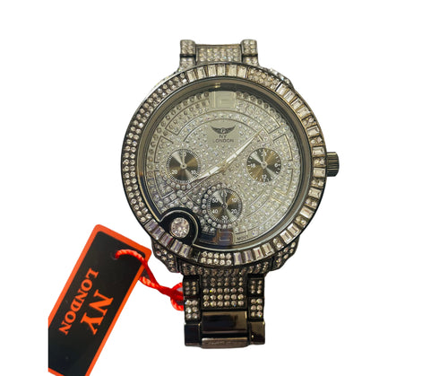Accessories - NY London Mens Black Silver Bling Watch PI-7498