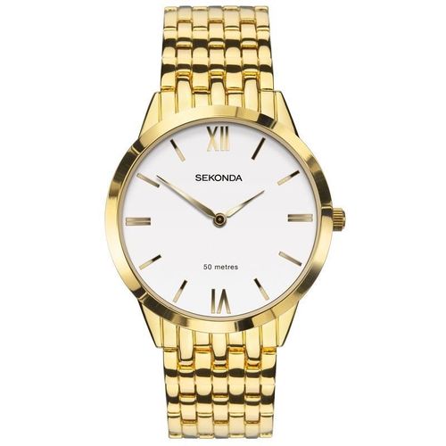 Accessories - Sekonda Mens Fashion White Dial Gold Plated Bracelet Watch 1610