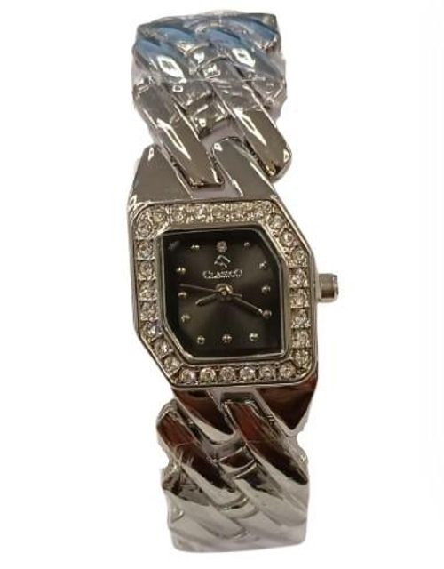 Accessories - Clasico Ladies Water Resistant Bling Black Dial Silver Metal Strap Bracelet Watch