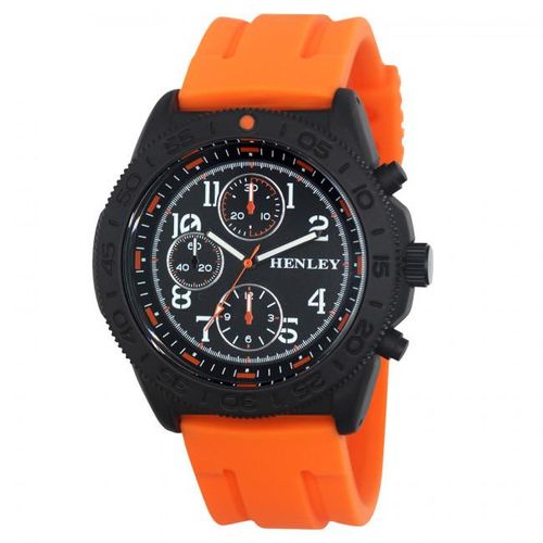 Accessories - Henley Mens Multi Eye Black Dial With Orange Sports Large Silicone Strap Watch H02218.8