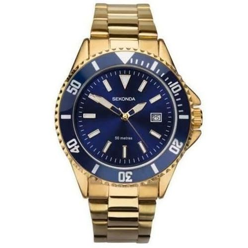 Accessories - Sekonda Mens Blue Dial Analogue Display And Gold Plated Bracelet Watch 1516