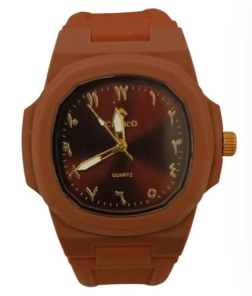Clasico Mens Ladies Water Resistant Arabic Square Dial Brown Rubber Strap Watch