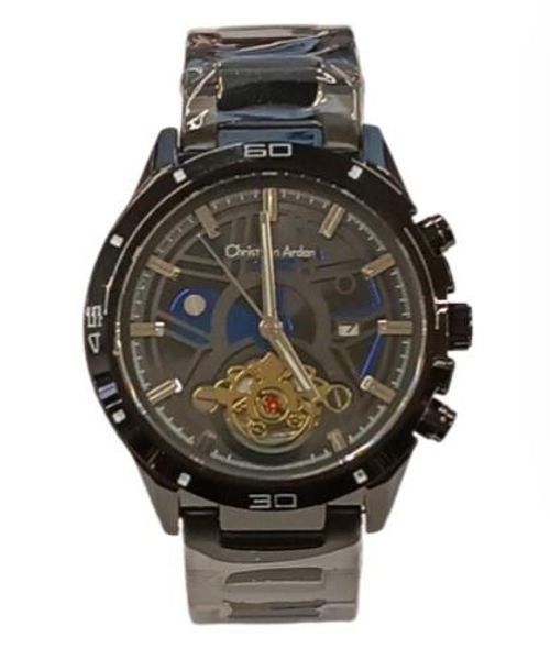 Accessories - Christyan Arden Mens Fashion Dated Dial Analogue Black/Black Metal Bracelet Strap Watch