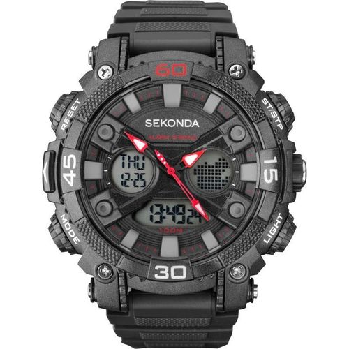 Accessories - Sekonda Mens Chronograph Dual Time Black Rubber Strap Watch  - 1036