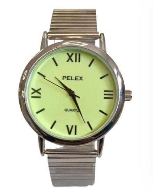 Accessories - Pelex Mens Big Roman Number Silver Case Night Glow Dial Silver Bracelet Strap Quartz Watch