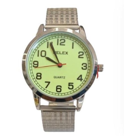Accessories - Pelex Mens Big Number Silver Case Night Glow Dial Silver Bracelet Strap Quartz Watch