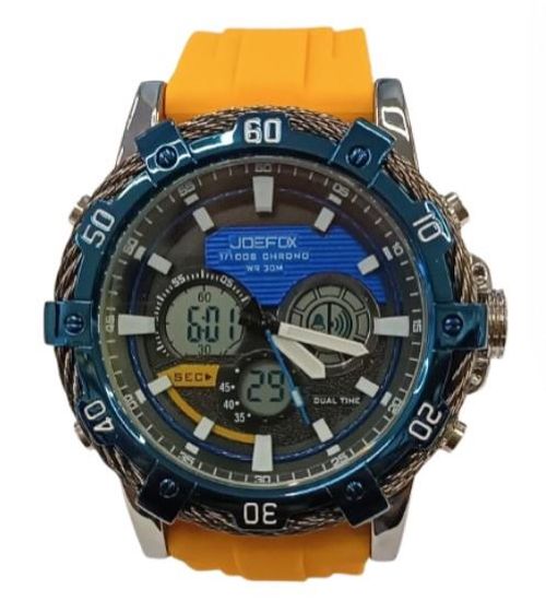 Accessories - Joefcx Mens Fashion Techymeter Analouge & Digital Dial Yellow Rubber Strap Sports Watch