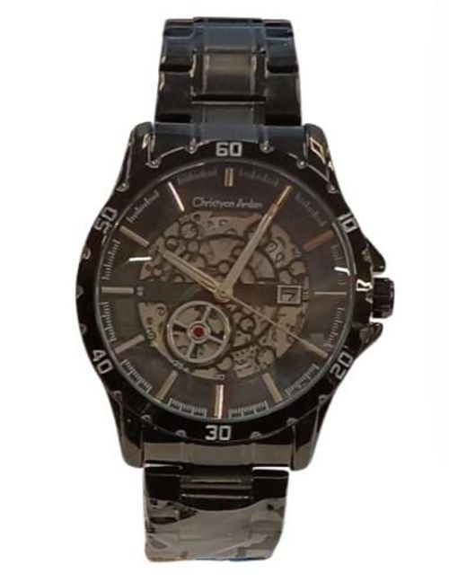Accessories - Christyan Arden Mens Fashion Dated Dial Analogue Black/Black Metal Bracelet Strap Watch