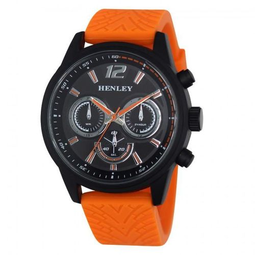 Accessories - Henley Mens Multi Eye Black Dial With Orange Sports Large Silicone Strap Watch H02216.8