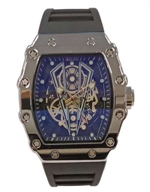 Accessories - New Rubber Gents Solid Fashion Quartz Movement Screw Decoration Skeleton Dial Black Rubber Strap Watch
